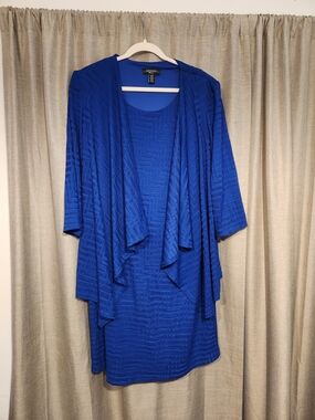 R &M Richrds Royal Blue Textured Dress & Draped Jacket Built In Set